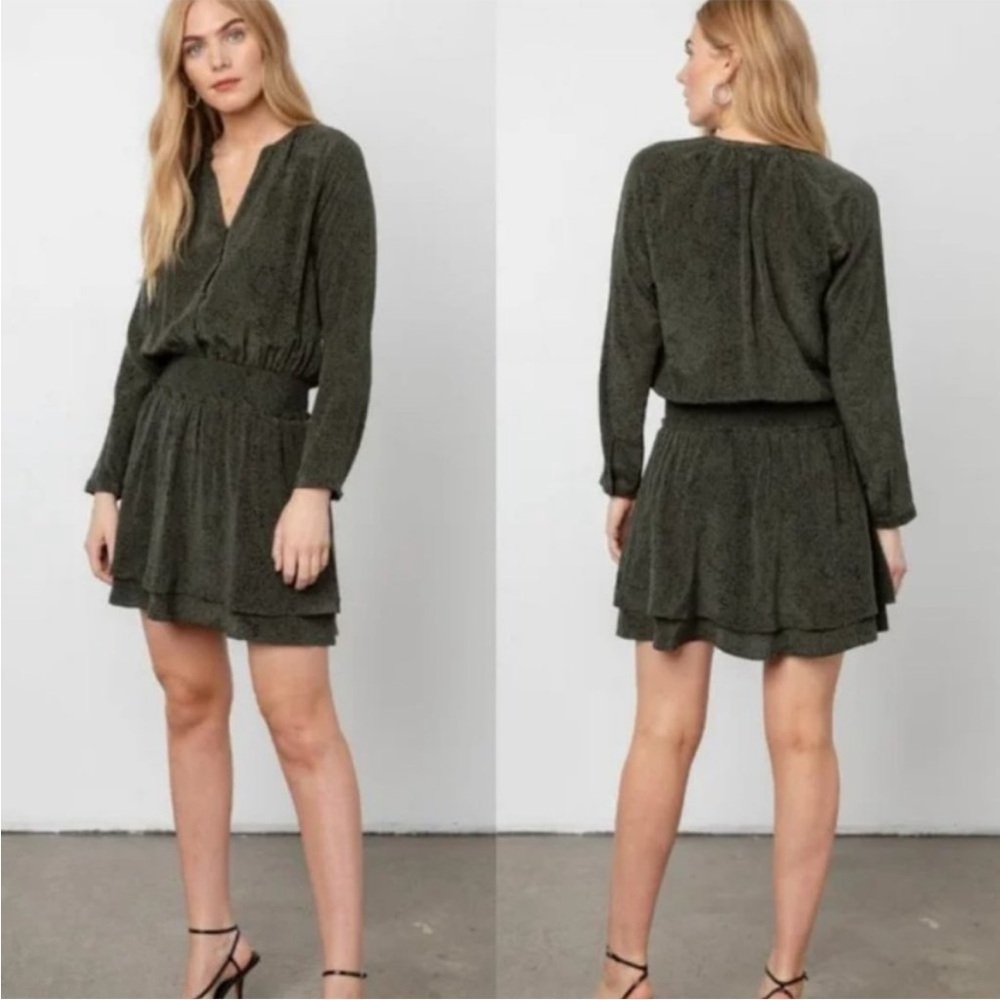 Rails Olive Speckled Jasmine Dress  L Green Black Smock Blouson Tiered Revolve